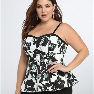 FLORAL SATEEN PEPLUM TOP